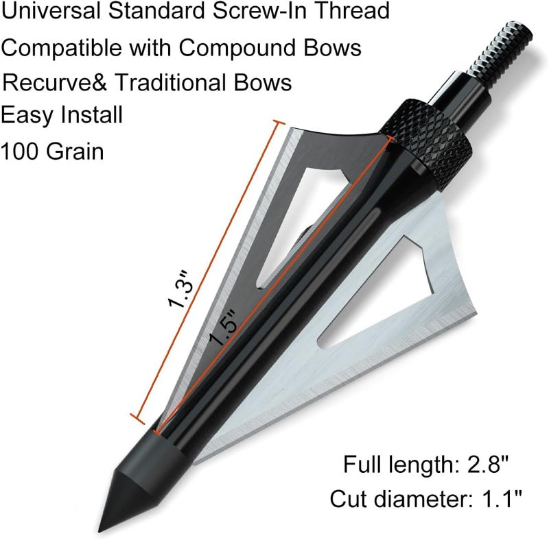 Sinbadteck Hunting Broadheads, 12PK 3 Blades Archery Broadheads 100 Grain Screw-in Arrow Heads Arrow Tips Compatible with Traditional Bows and Compound Bow - Image 2